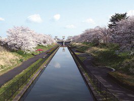 川の両岸を満開の桜が彩る
